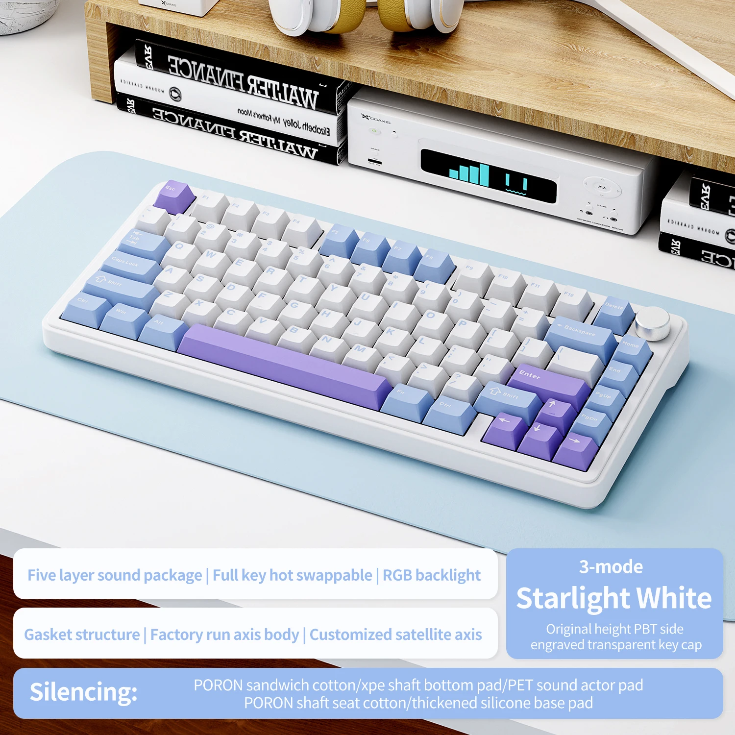 Teclado mecânico Bluetooth Attack Shark X85, RGB, 2.4G Tri-mode, botões de metal, troca quente de chave completa, win & mac