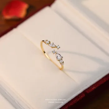 Anelli in vero argento sterling 999 per le donne Gioielli per feste di nozze Temperamento lucido CZ Anello elegante Gioielleria raffinata