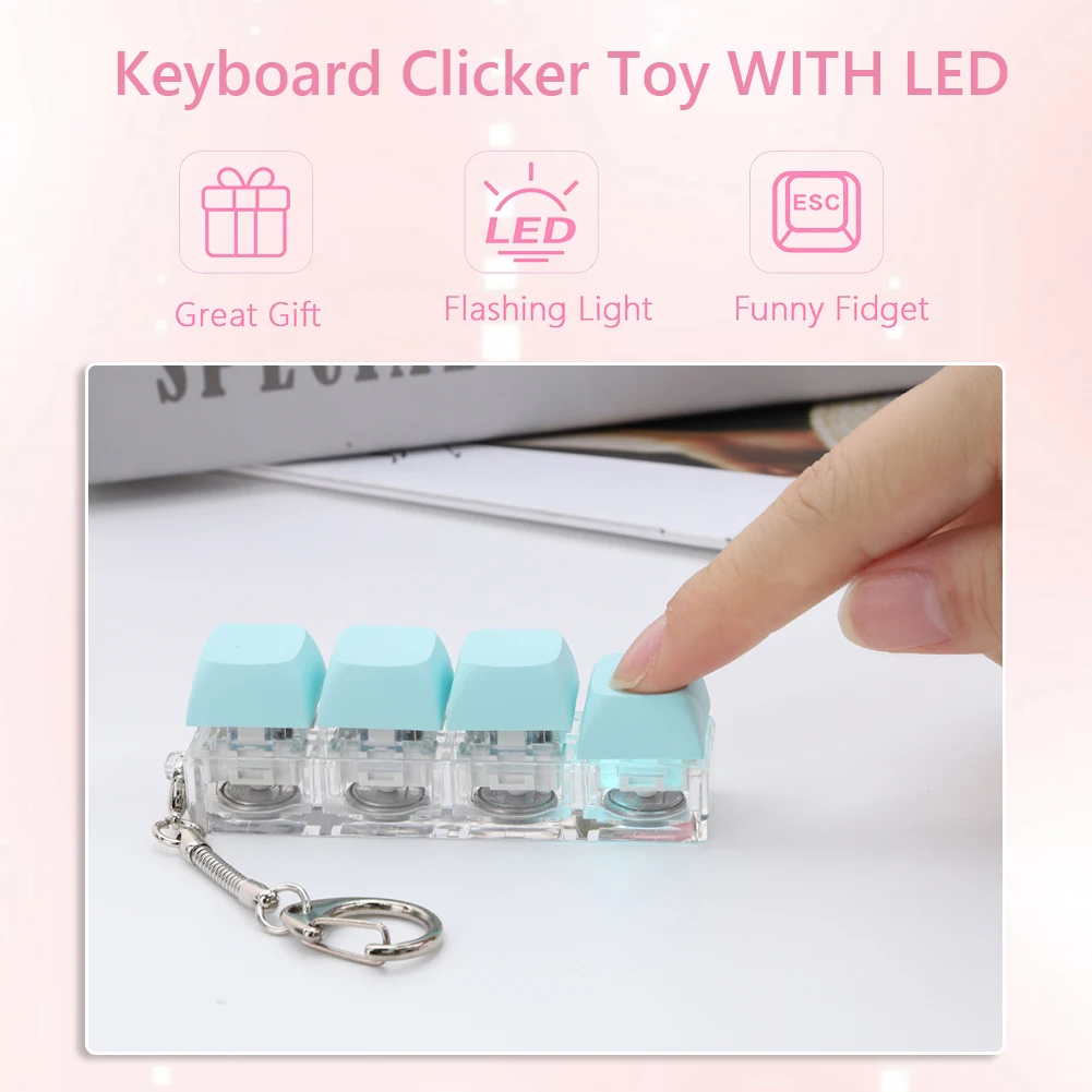 Keyboard Decompression Toys 4 Keys Keyboard Fidget Toy with LED Light Button Stress Relief Mechanical Key Toy for Adult and Kids