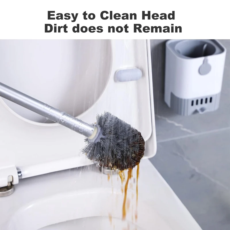 Toilet Brush Set Punch-Free Wall Mounted Toilet Brush With Drainable Base Long Handle Plastic Bathroom Accessories