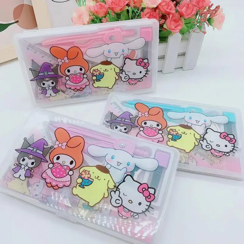 

Sanrio Compasses Kuromi My Melody Cartoon Set of 7 Sets of Compass Ruler Math Geometry Tools School Supplies Student Stationery