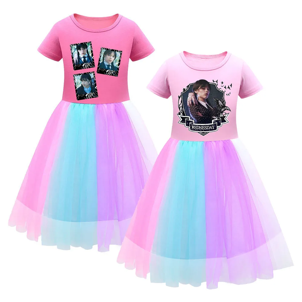 Day Addams Kids Summer Morticia Dress Neonate Pink Lace Princess Dress Elizabeth Toddler Girls Birthday Party Dresses