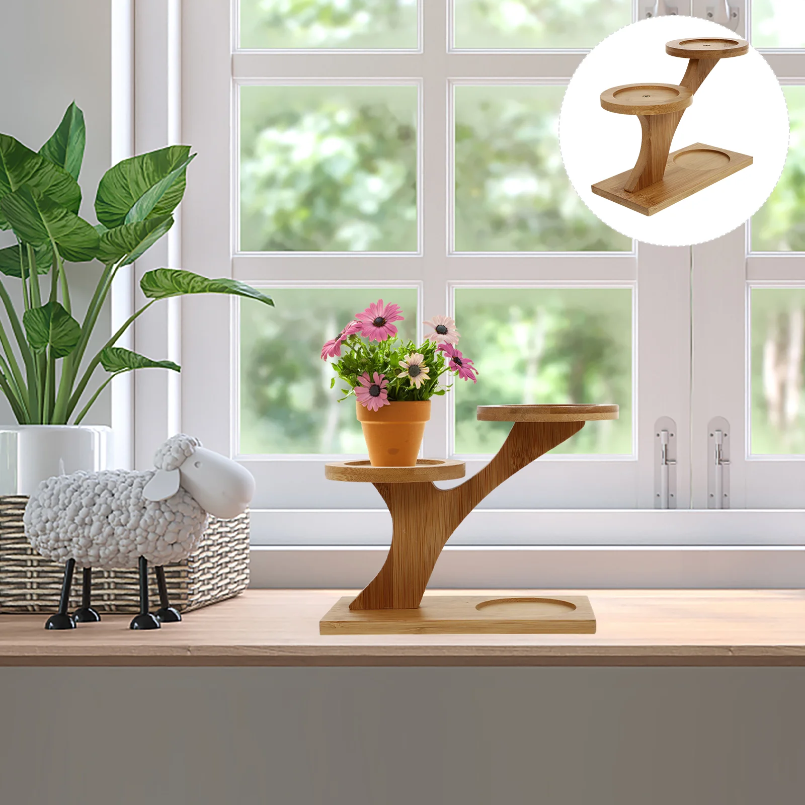 

Wood Flowerpot Rack Desktop Display Stand Indoor Display Shelves Pot Shelf Succulent solid wood bay flower pot shelf