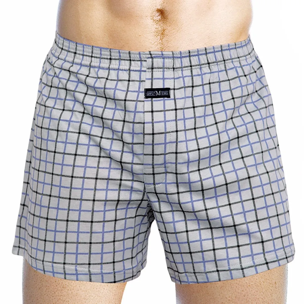 Boxershorts Men Casual Loose Plaid Wide Leg Cotton Boxer Short Home Underwear Sexy Underpants Sleep Bottoms Intimate Panties sexy flat boxers men ice silk seamless intimate boxer briefs pouch underwear good stretchy swim shorts trunks underpants