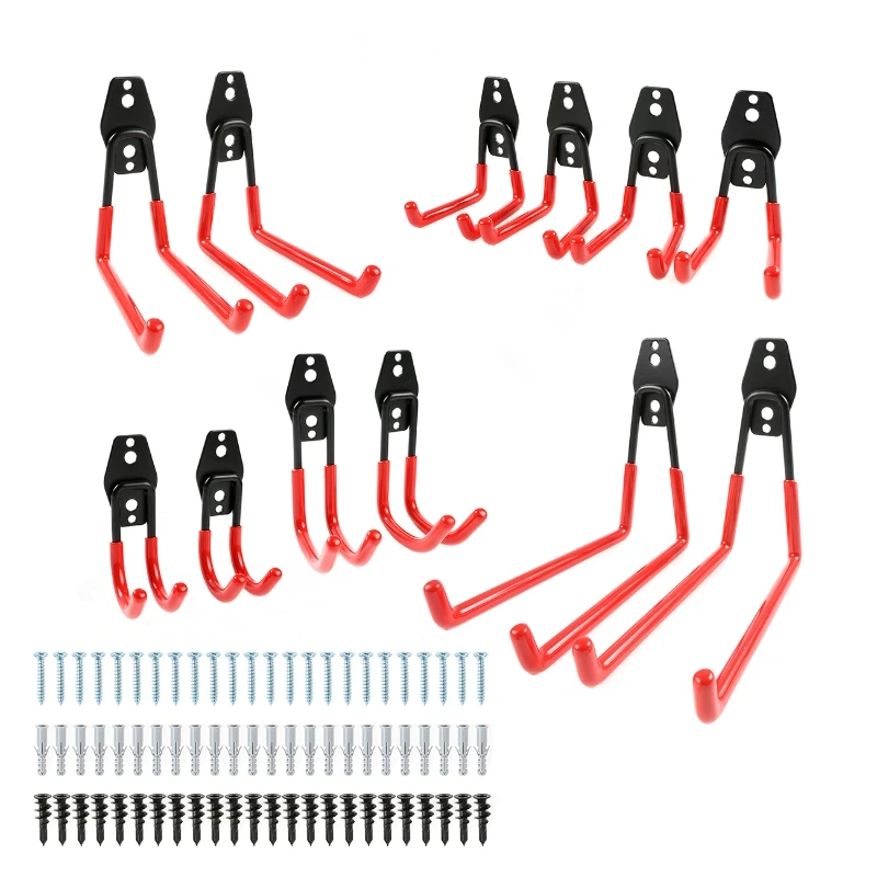 

12Pcs/Set Red + Black Warehouse Storage Hook Balcony Storage Hook Garage Double Hook (2A+2B+4C+2E+2D)