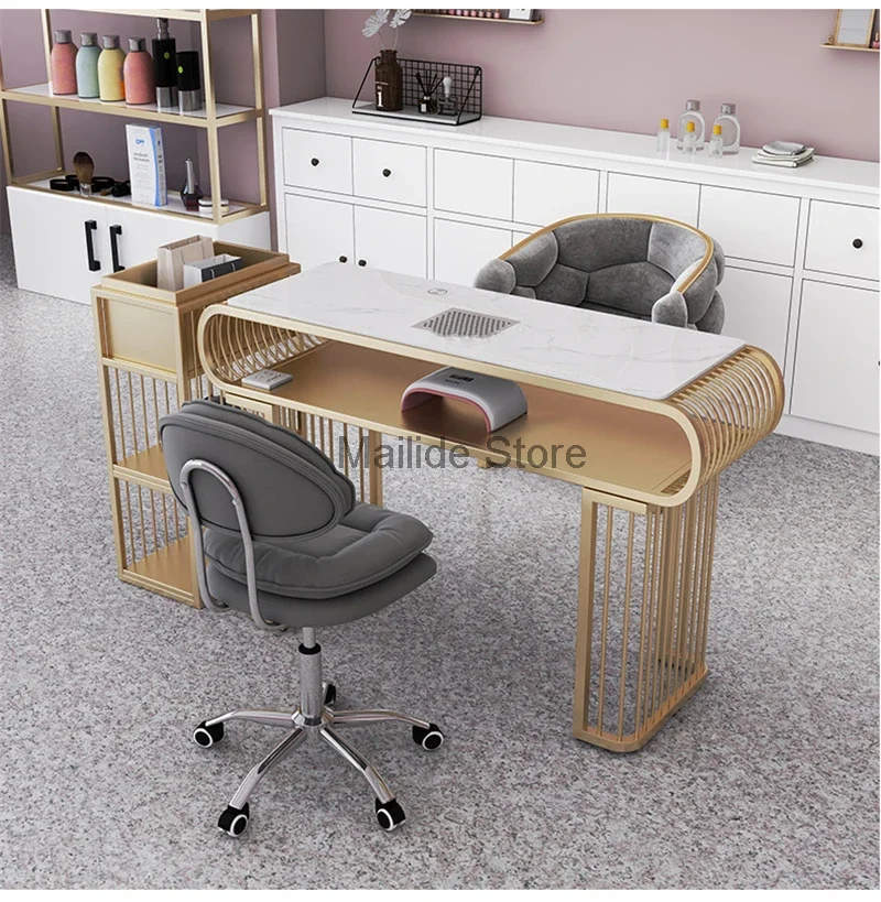 

Modern Wrought Iron Nail Beauty Tables For Commercial Furniture Manicure Table Marble Creative Upscale Light Luxury Nail Table