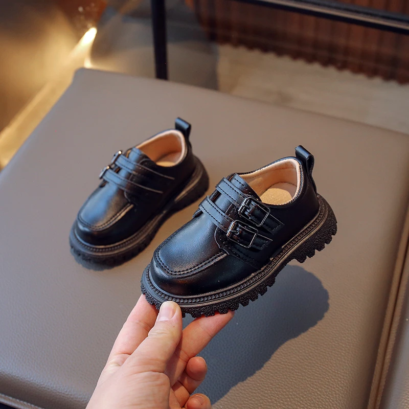 Boys Loafers Britain Style Children Brown Double Buckle Round-toe Kids Fashion Leather Shoes for Girls Uniform School Shoes