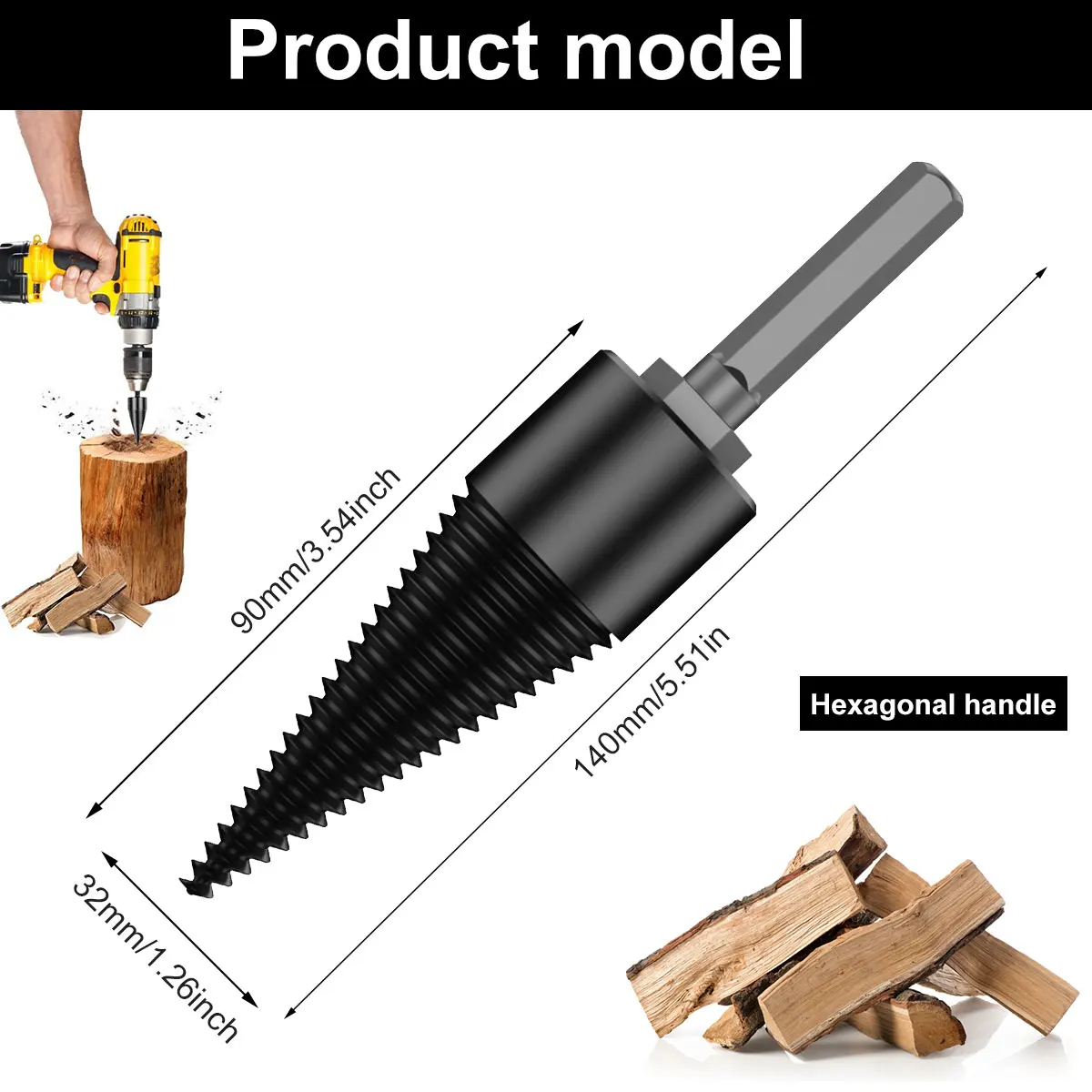 Broca Divisor De Madeira, Cone De Madeira De Divisão, Punho Quadrado, Punho De Hexágono, Heavy Duty, Aço Carbono Alto, 32mm, 42mm