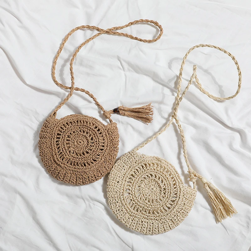 Fashion Hand-Woven Rattan Straw Shoulder Bag Round Beach HandBags Women Summer Hollow Messenger Crossbody Travel Popular