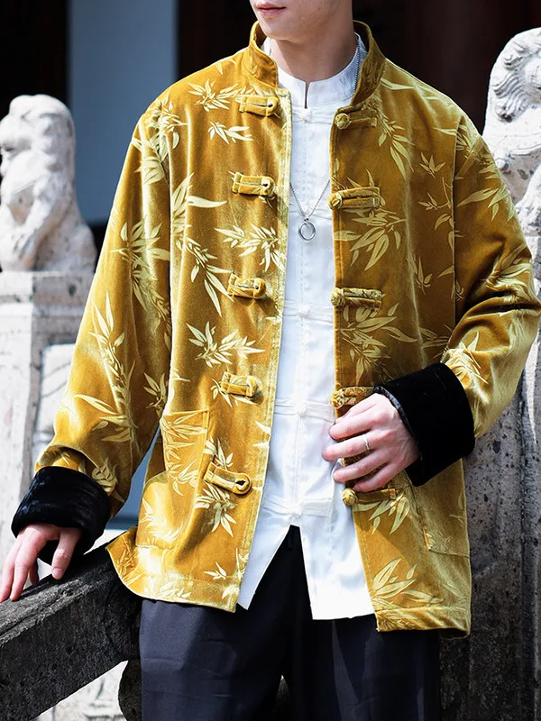 Gold Velvet Jaet Men's Spring Autumn Sle Embroidered Button Tang Suit New Chinese Modified Hanfu mid Aged Men's Clothing