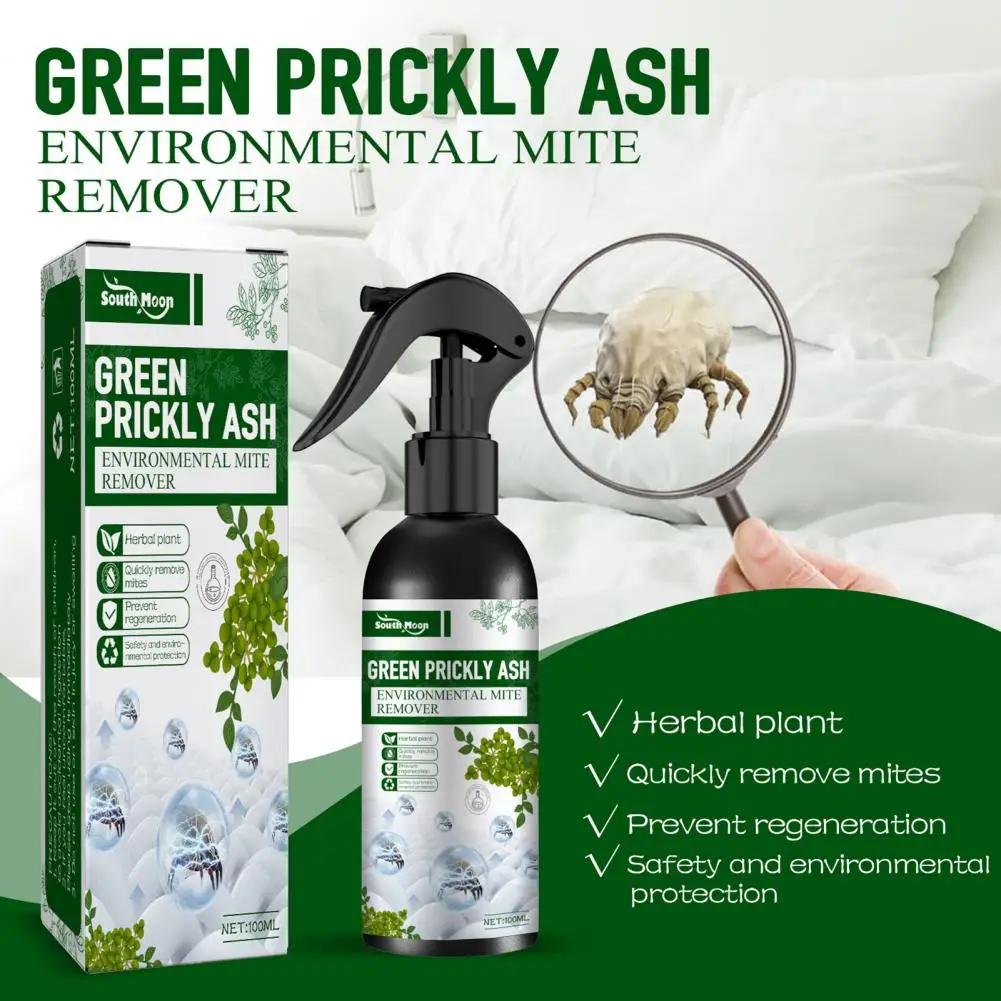 100g Natural Mite Killer Spray Eco-friendly Mite Removal Anti-leaking Green Prickly Ash Removing Spray Household Supplies