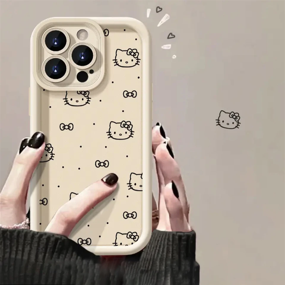 thumbnail image 1 of Sanrio-Funda de gel de sílice líquido Hello Kitty para iPhone, 15, 14, 13, 11, 12 Pro Max, XS, XR, 7, 8 Plus, con espejo cosmético, cubierta de dibujos animados, Y2K, 1 of 5