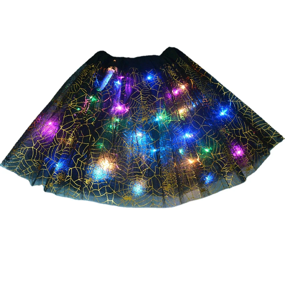 Horrible Scary LED Glowing Light Up Kids Girls Spider Web Cobweb Skirt Tutu Cosplay Carnival Party Fancy Costume Bag Halloween cosplay costume halloween dress outfit animal tutu skirt outfit