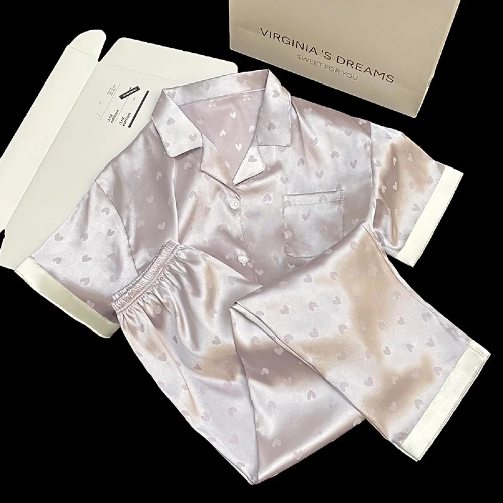 مجموعات بيجامة نسائية كلاسيكية ، جاكار على شكل قلب...