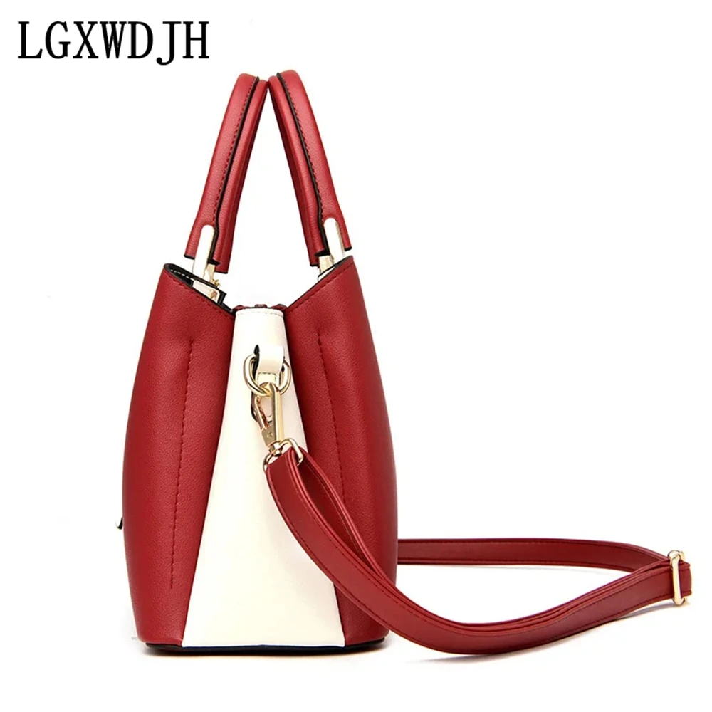 Large Capacity PU leather color matching women's shoulder bag Sewing line business crossbody bags for women Fashion new Handbag