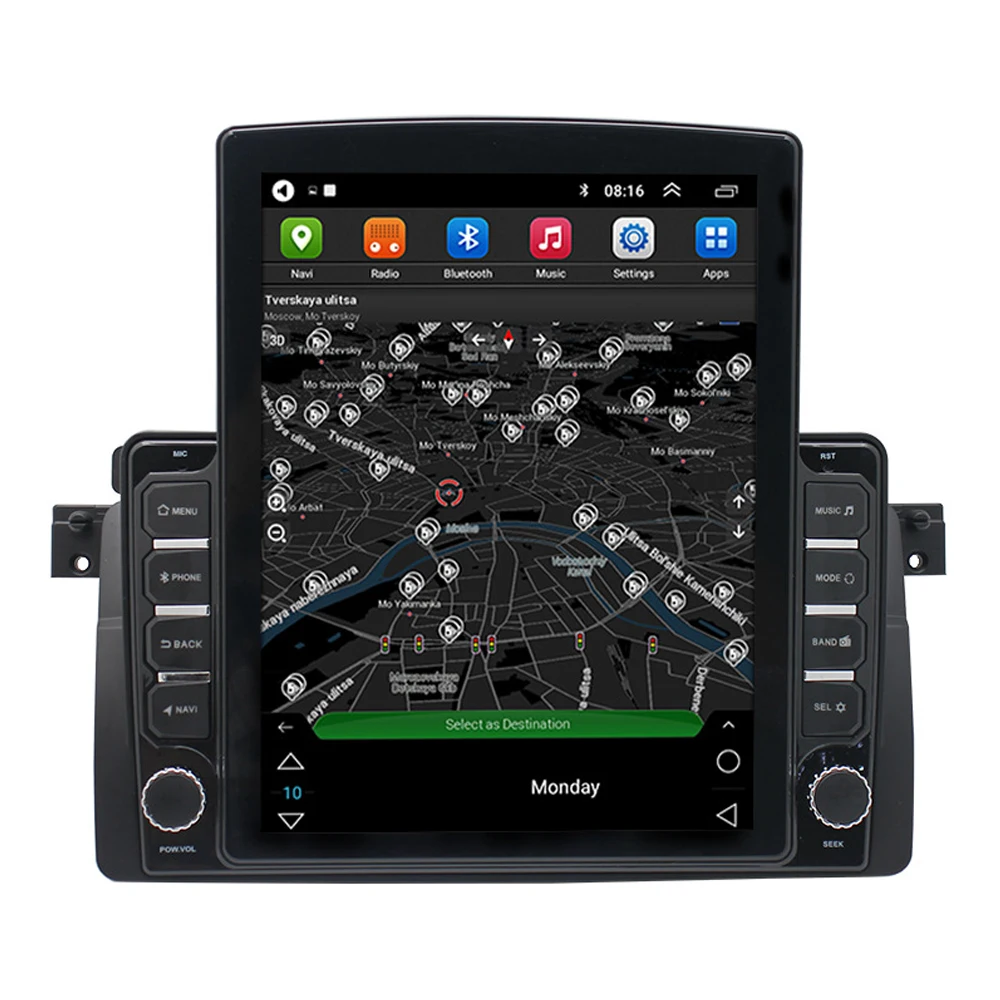 

Вертикальная фонарь 9,7 дюйма с BT, GPS, задней камерой, FM-радио, управление рулевым колесом для BMW E46