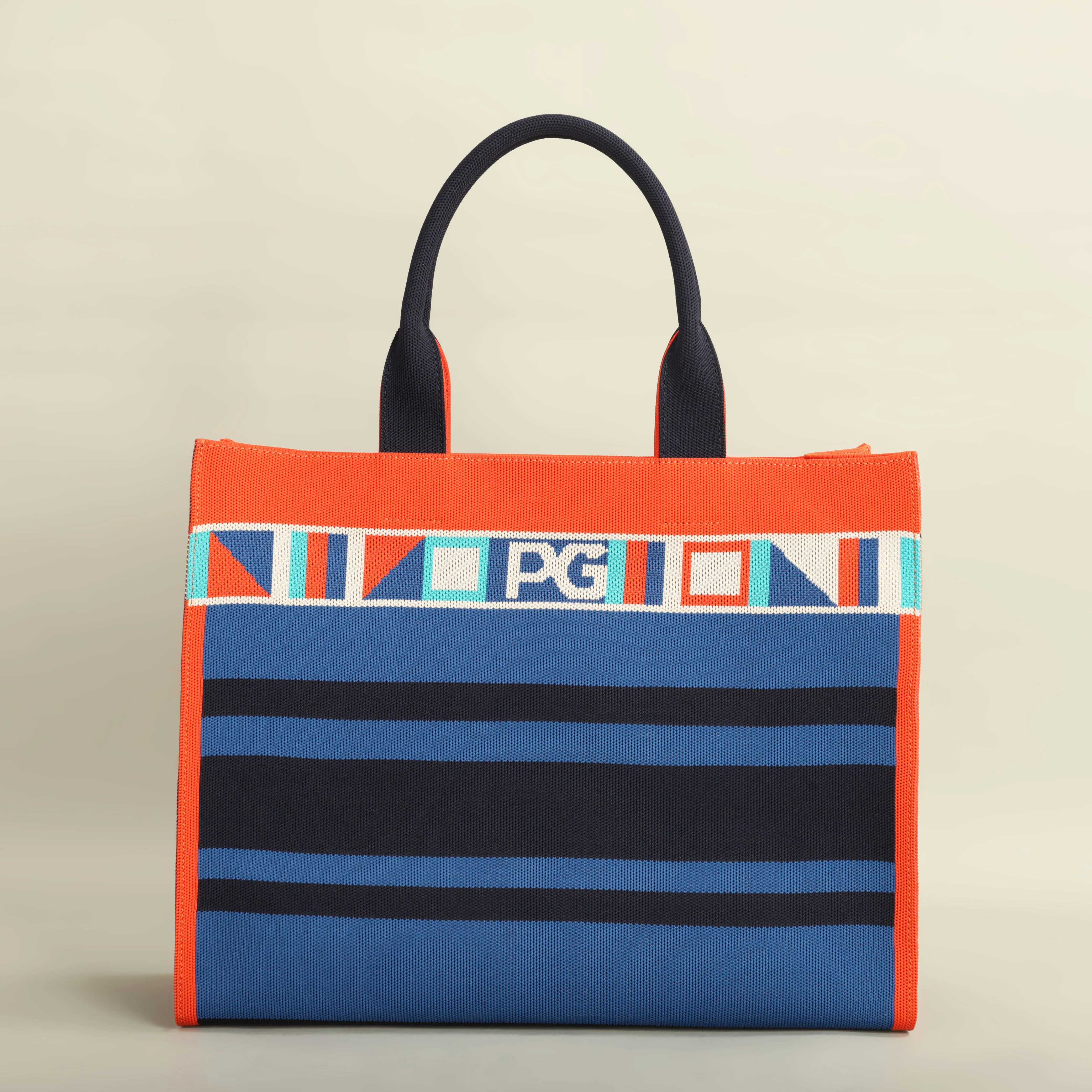 Colorful striped mesh casual tote bag front view