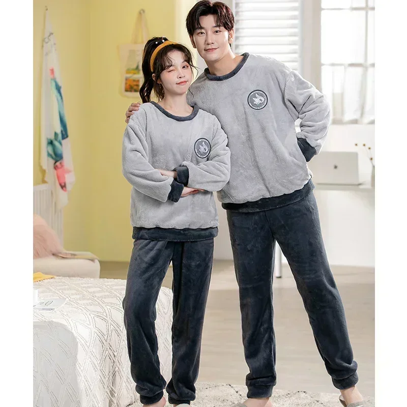 2023 Winter Long Sleeve Thick Warm Flannel Pajama Sets for Men Korean Loose Coral Velvet Sleepwear Pyjamas Homewear Home Clothes