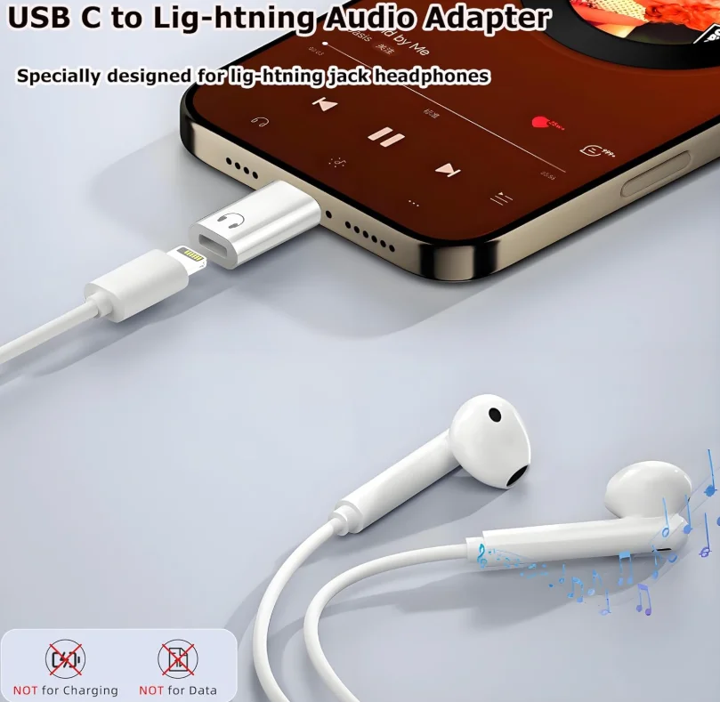 라이트닝 to USB C 어댑터 오디오 컨버터 USB C to 라이트닝 오디오 어댑터, 아이폰 16/16Pro/15/15Pro, 아이패드 프로 호환