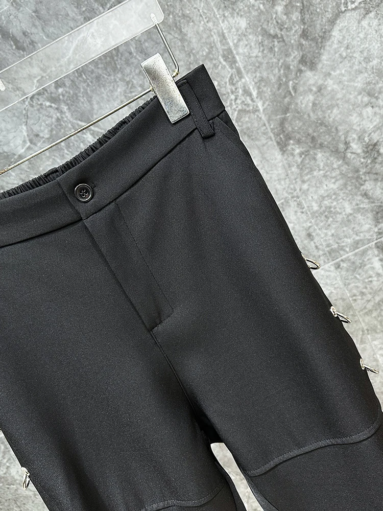 Fashion 2024 Summer New Casual Trousers Retro Trendy Male Casual Pants Men's Metal Decoration Design Handsome Straight Pants