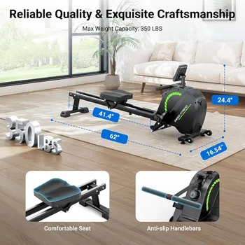 Rowing Machines for Home Use, Rowing Machine Magnetic Rower, 16 Levels of Workout Resistance, Max 350 LBS, Dual Slide Rail, Blue 6