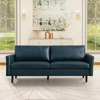 80-Inch Mid-Century Modern Faux Leather Sofa 1