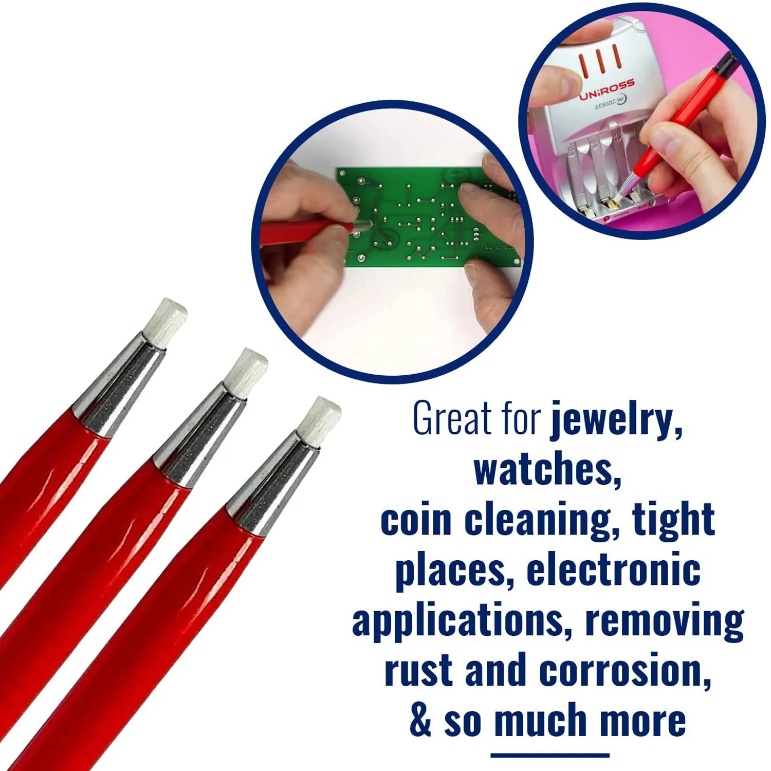 Fiberglass Scratch Brush Pen 3Pcs Jewelry, Watch, Coin Cleaning, Electronic Applications, Removing Rust and