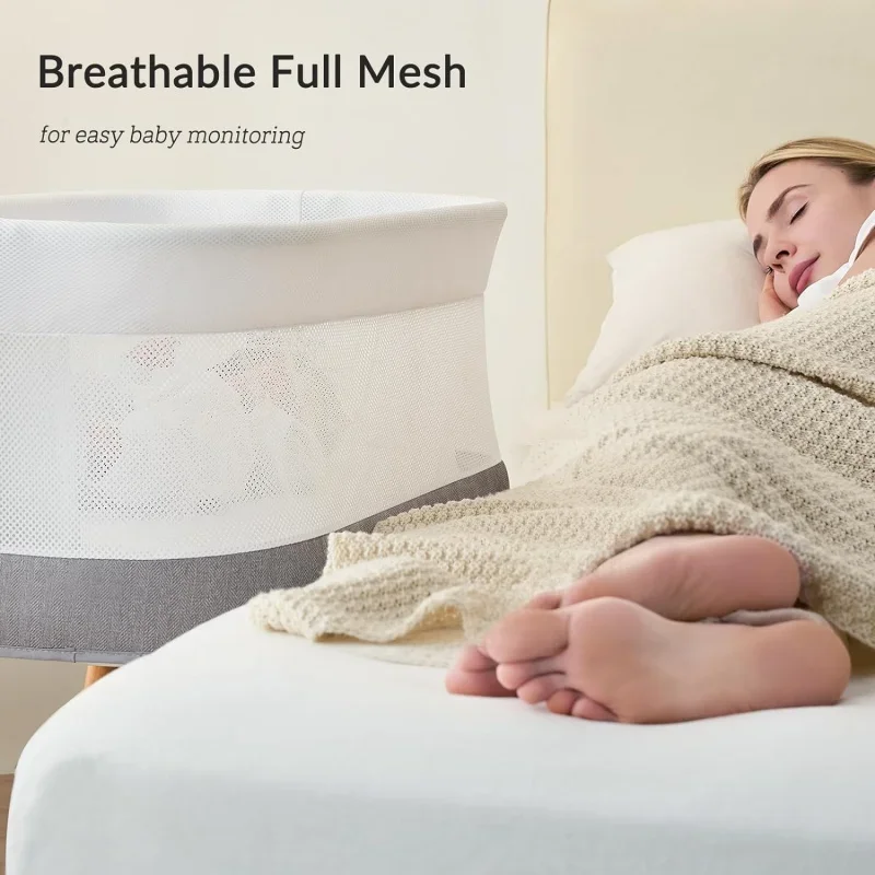 Rocking Bassinet for Baby 3 Speeds, Smart Motion Detection, Electric Bedside Sleeper with 8 Soothing Music, Auto Bedside Crib fo