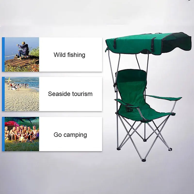 Foldable Fishing Beach Chair Camping Awning  Beach Chair Portable Outdoor Fishing Carry Umbrella Lounge Chair with Canopy