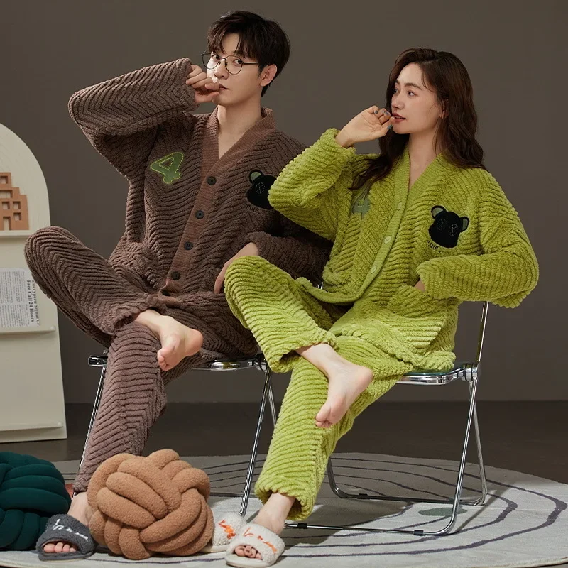 Sleepwear Men Pajamas Women Pajama Sets Couple Pajamas Autumn Winter Warm Flannel Big Size Loungewear Nightwear Kawaii Clothing