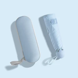 Compact Lightweight Automatic Travel Umbrella - Strong, Waterproof, and Portable with 6 Rib Reinforcement (Qingzhanlan with box)