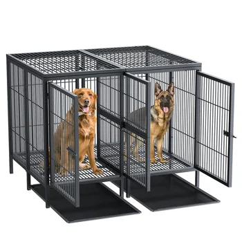 2 in 1 Large Heavy Duty Metal Dog Cage with Removable Divider Double Pet Crate Kennel for Animals with Cage Cover 5