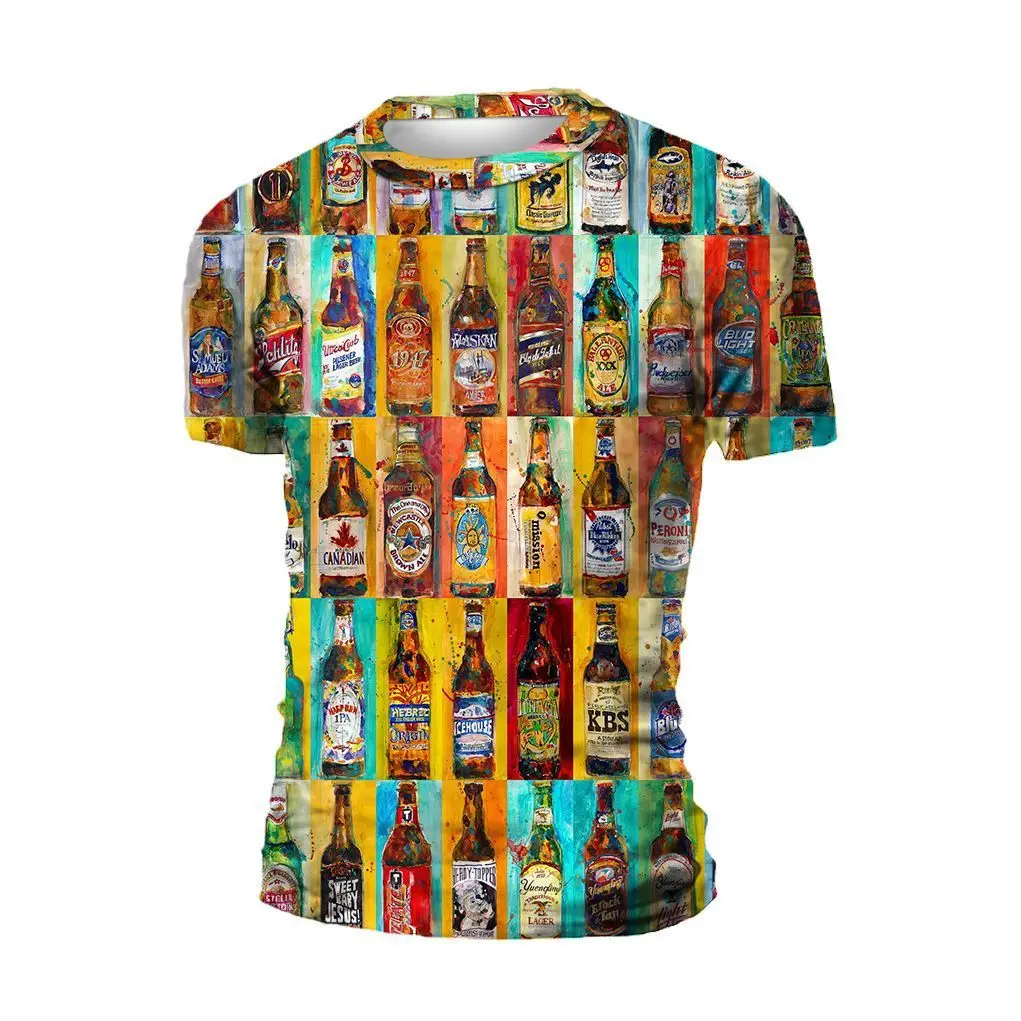 남녀공용 라운드 넥 통기성 티셔츠, 3D 크리에이티브 프린트 반팔 탑, 빠른 건조, 여름 맥주 축제