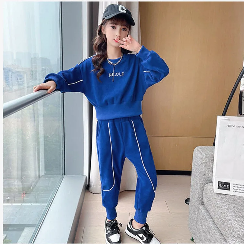 

2022 Autumn New Kids Suit Fashion Letter Print Girls Set Korean Long Sleeve Top and Pant 2Pcs Casual Children Clothes