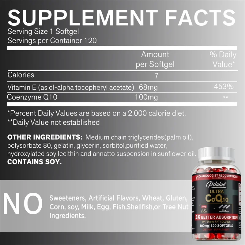 CoQ10 Capsules High Absorption Rate Promotes Cognitive Function Supports Heart Skin Brain and Dental Health Antioxidant