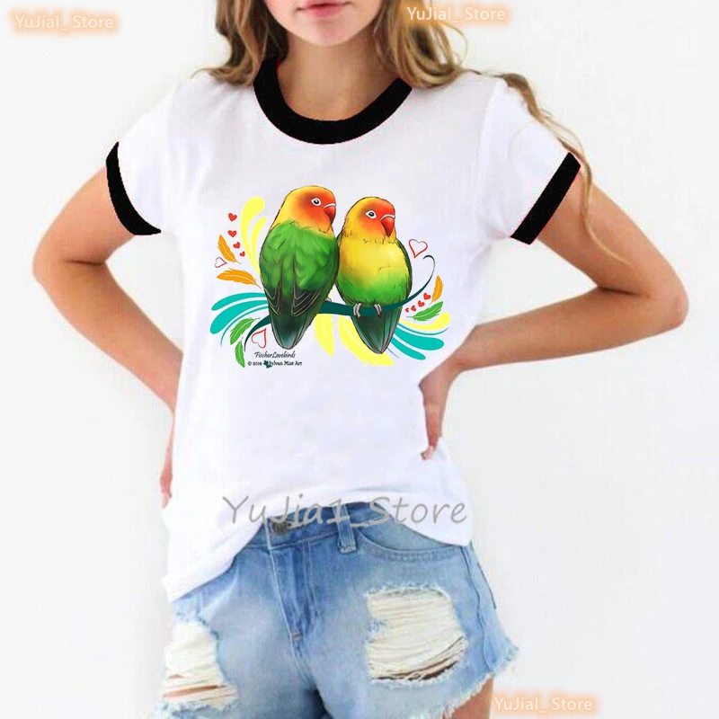 

T Shirt For Women Cockatiel Kiwi Bird Print Tshirt Girls Harajuku Kawaii Clothes White Short Sleeve Female T-Shirt Dropshipping
