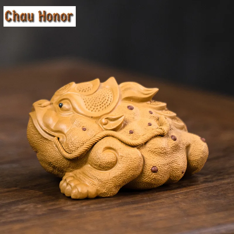 Boutique Yixing Zisha Gold Toad Auspicious Tea Pet Ornaments Handmade Sculpture Tea Ceremony  Accessories Coffee Table Crafts