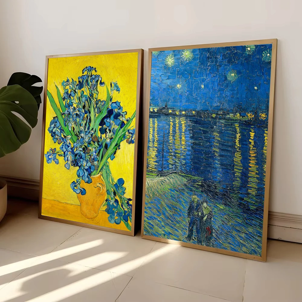 Van Gogh Canvas Art Print – Starry Sky & Irises Wall Decor Gift