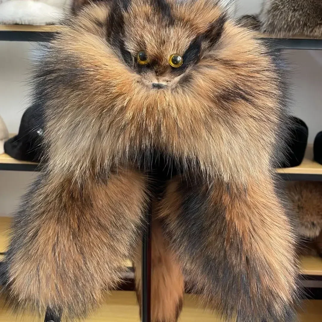 ハロウィン屋外帽子リアルファー 100% アライグマキツネ皮ロシア帽子