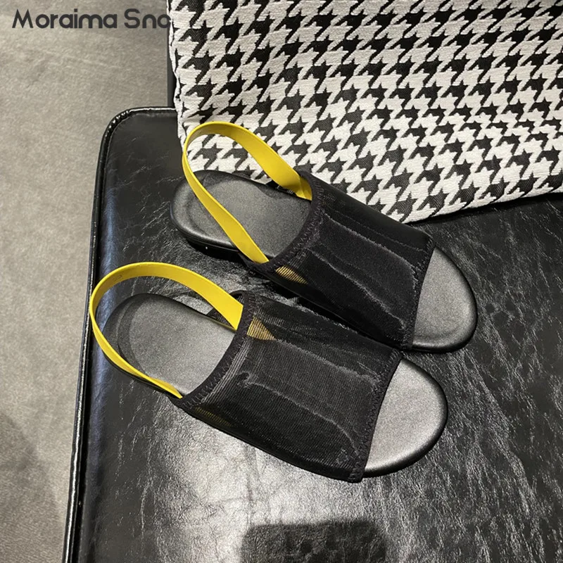 

Mesh Breathable Flat Sandals with Wide Band and Color Matching Slip-On and Back Strap Open-Toed Roman Shoes for Women