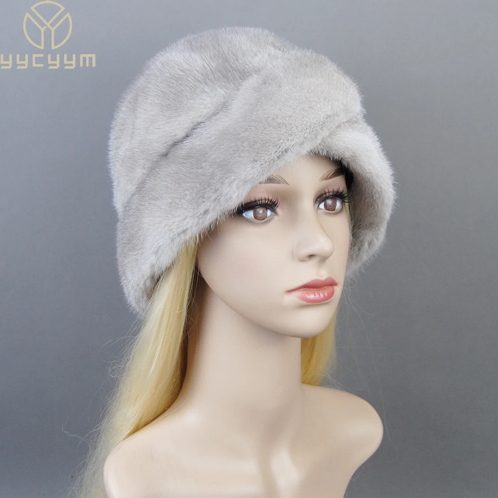 

2024 Fashion Hot Sale Russian Fur Hat Winter Warm Natural Mink Fur Hats for Women Classic Luxury Caps Earflap Bomber Hat