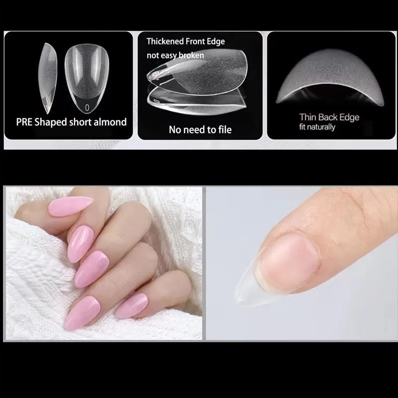 박스당 240개, 세미 매트 XXS 소형 아몬드형 네일 패치, 풀 커버리지, 소프트 젤 인조 손톱, 연장형, 매우 짧은 손톱에 적합