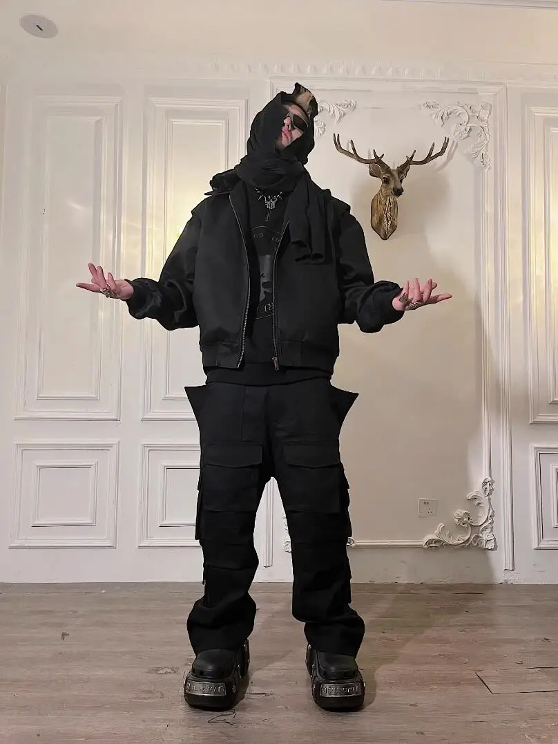 

27-46 New 2023 Men Women's Clothing Yamamoto Style Multi Pocket Silhouette Cargo Pants Lovers Plus Size Costumes