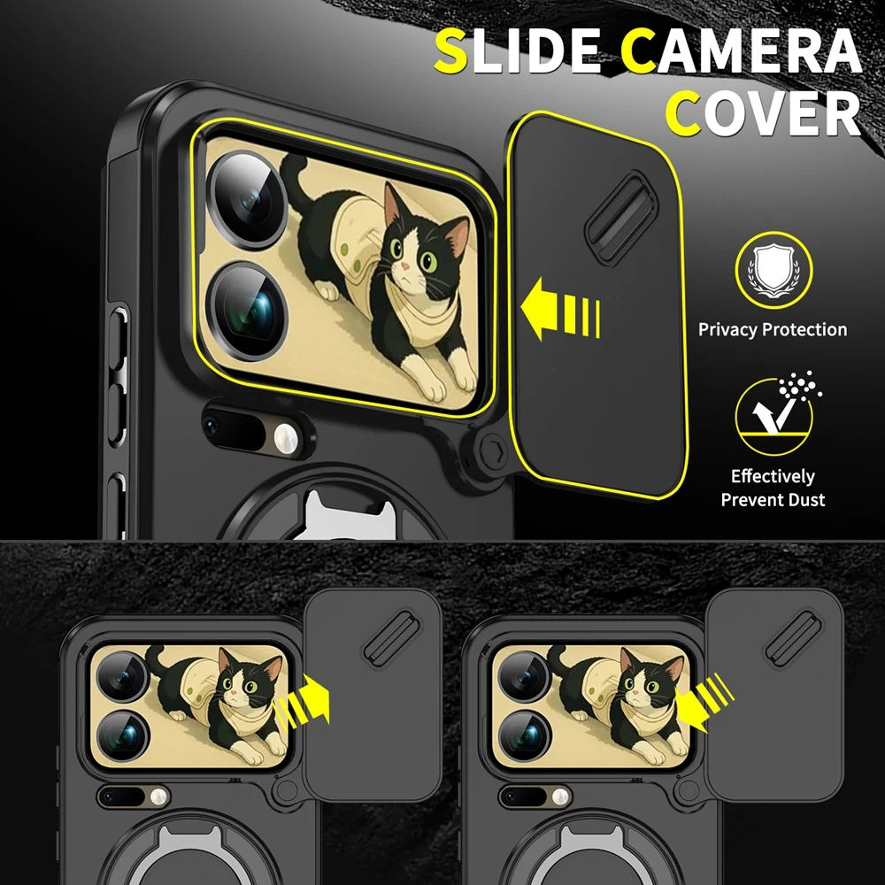 Shockproof Magnetic Ring Stand Holder Phone Case with Camera Lens Protection