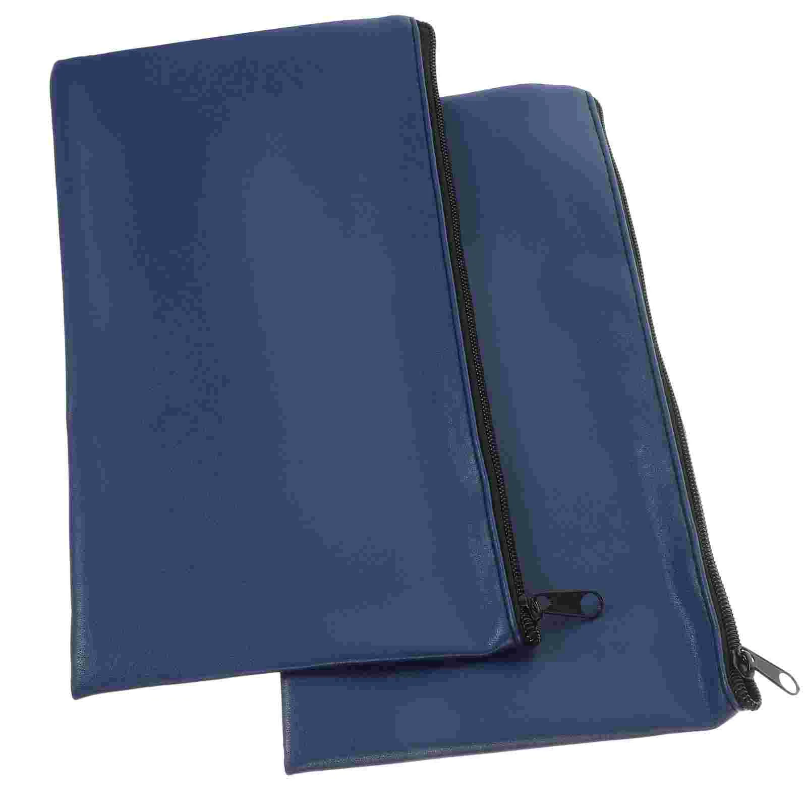

2 Pcs Pu Bill Bag Cash Deposit Storage 2pcs Packed Blue Money Bags with Zipper for Zippered Pouches Organization