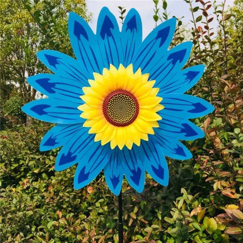 75Cm Black Rod Sunflower Kindergarten Decoration Double Layer Too Big Windmill Outdoor Camping Garden Decoration Souvenir