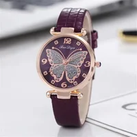 Butterfly Pattern Quartz Women's Watch PU Leather Strap Glitter MultiColor Watch Fashionable Ladies' Gift 2024 Reloj De Mujer 2