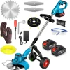 21V Cordless Weed Wacker Electric Lawn Mower Brushless Grass Trimmer with Wheel Length Angle Adjustable Telescopic Pruning Tool 1