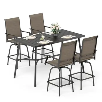 Outdoor Patio Bar Set – Rectangular Table with 4 Swivel Bar Chairs 1