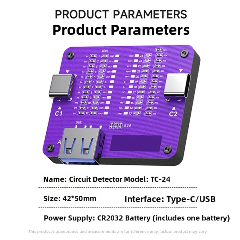 수리 기술자용 USB-C 케이블 테스터 타입-C 케이블 테스터 금속 커넥터 터미널 휴대용 핸드헬드 디자인